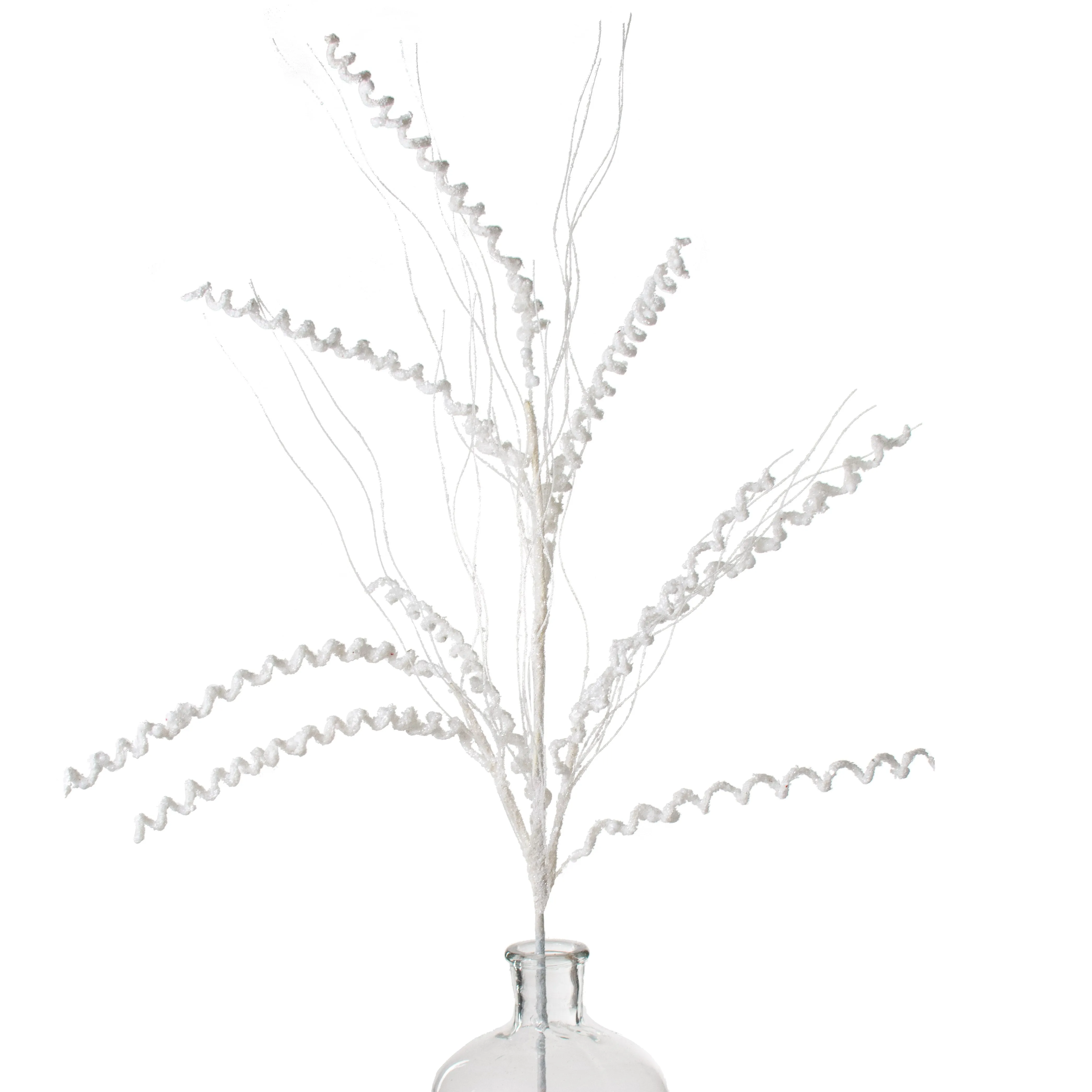 34" Glitter Spiral Grass Spray: White