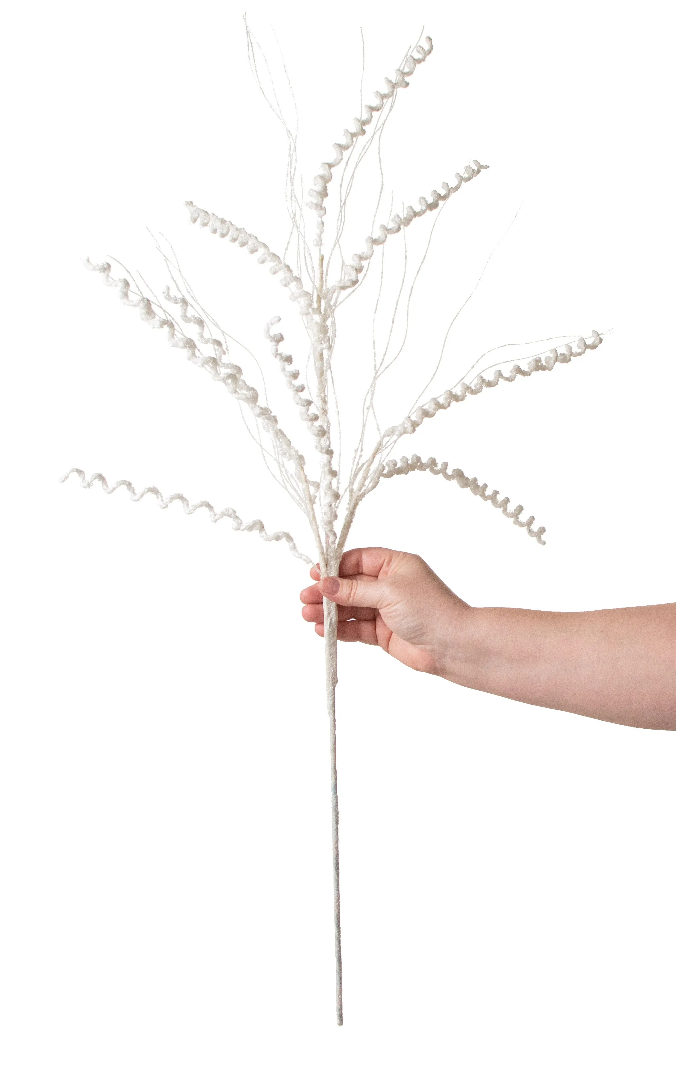 34" Glitter Spiral Grass Spray: White