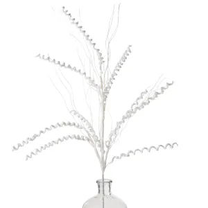 34" Glitter Spiral Grass Spray: White