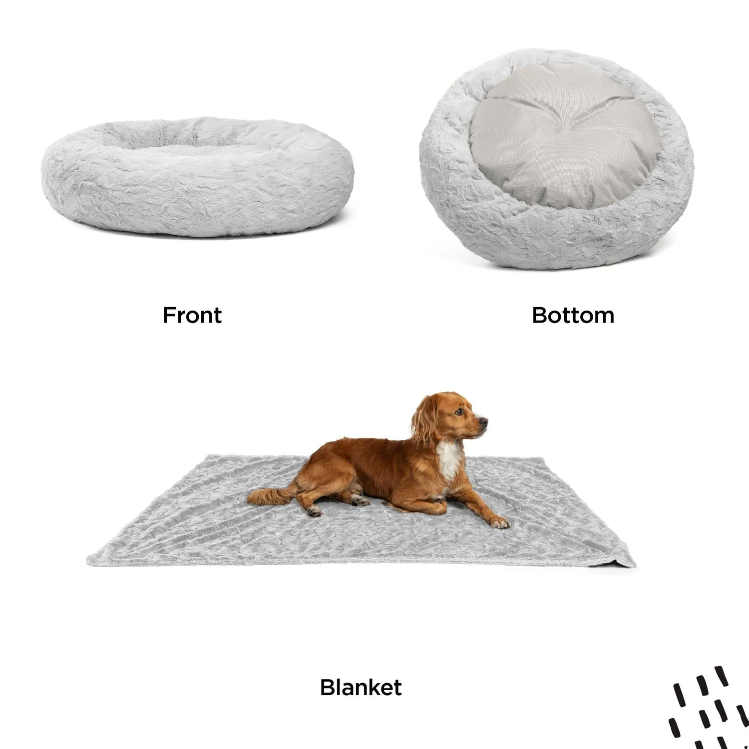 Calming Donut Dog Bed in Lux Fur   Throw Blanket Bundle for Small Pets - 23"x23"