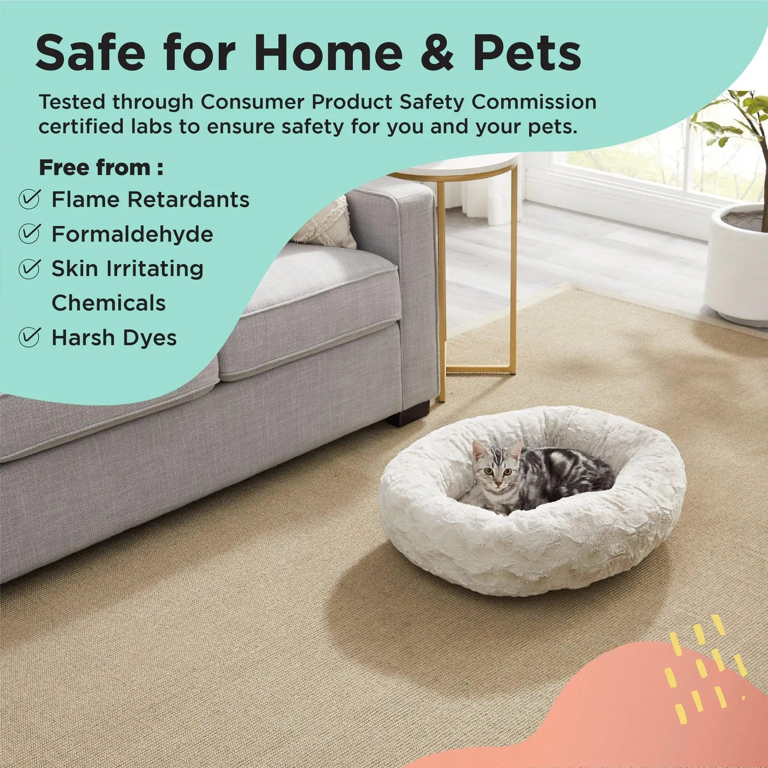 Calming Donut Dog Bed in Lux Fur   Throw Blanket Bundle for Small Pets - 23"x23"