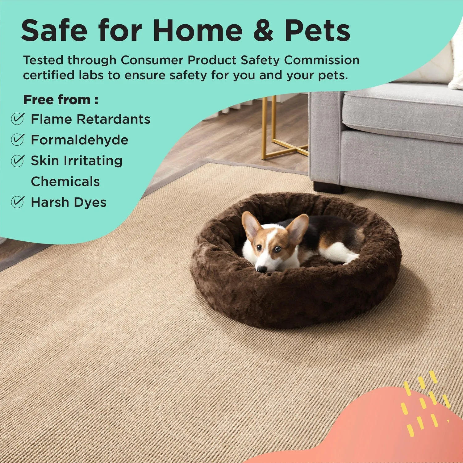 Calming Donut Dog Bed in Lux Fur   Throw Blanket Bundle for Small Pets - 23"x23"