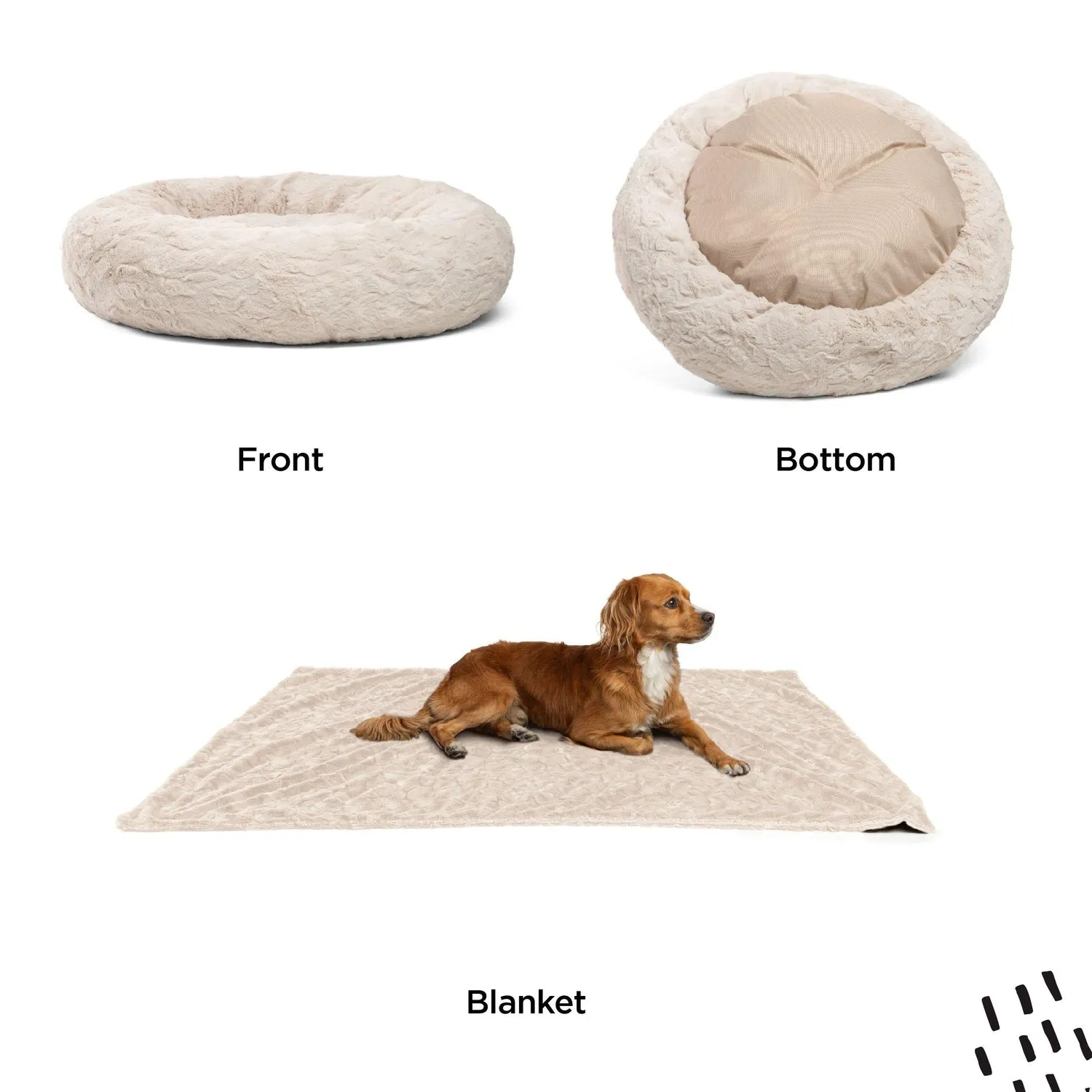 Calming Donut Dog Bed in Lux Fur   Throw Blanket Bundle for Small Pets - 23"x23"