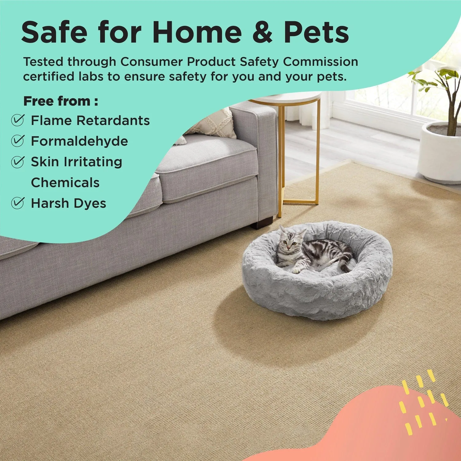 Calming Donut Dog Bed in Lux Fur   Throw Blanket Bundle for Small Pets - 23"x23"