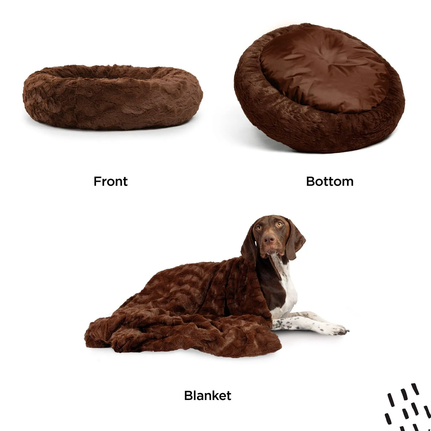 Calming Donut Dog Bed in Lux Fur   Throw Blanket Bundle for Small Pets - 23"x23"
