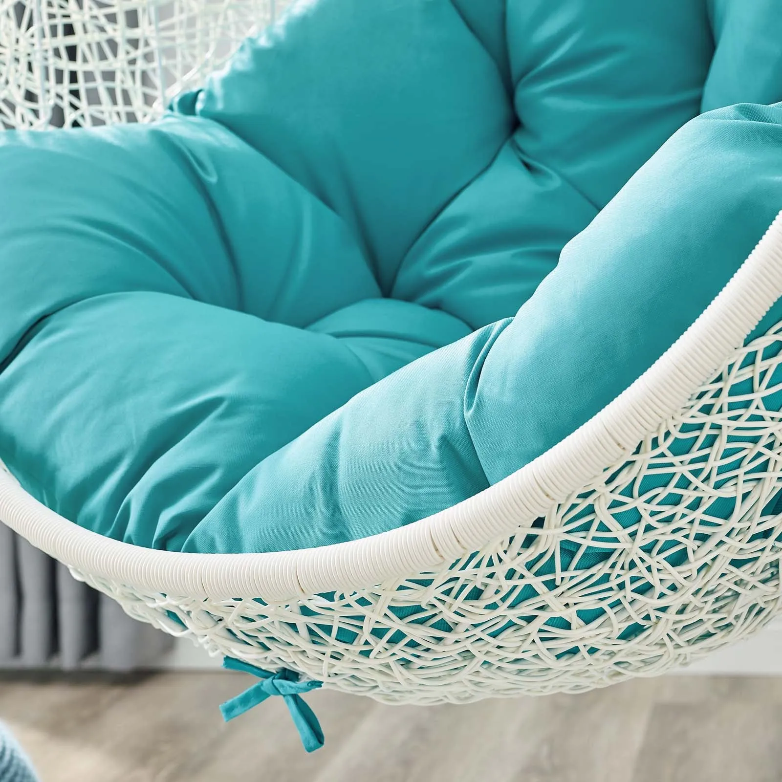 Hide Outdoor Patio Swing Chair With Stand White Turquoise EEI-2273-WHI-TRQ