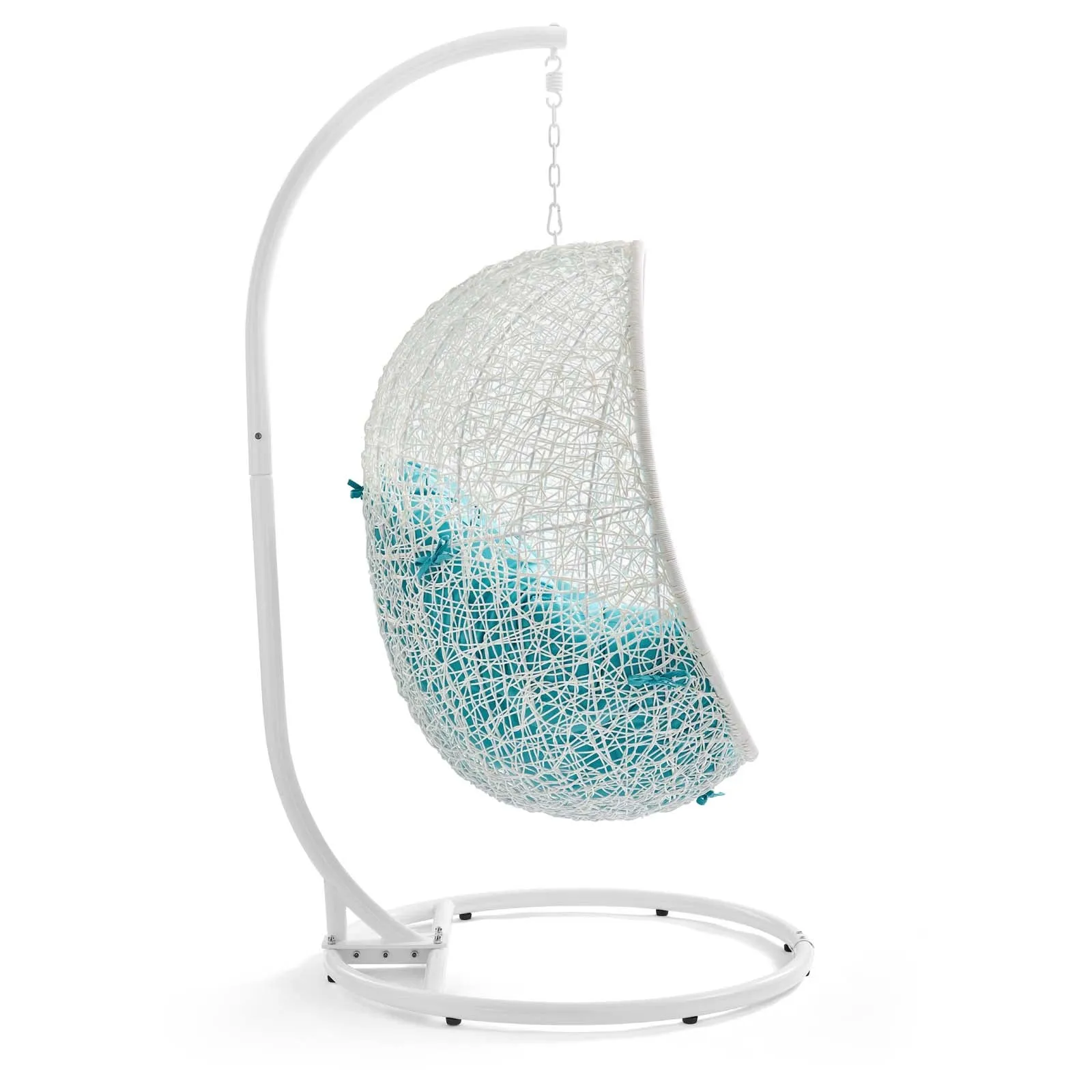 Hide Outdoor Patio Swing Chair With Stand White Turquoise EEI-2273-WHI-TRQ