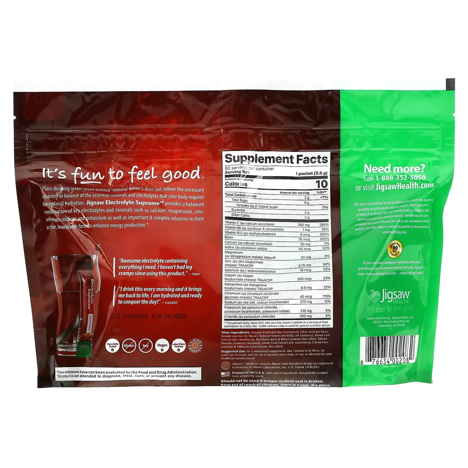 Jigsaw Health Electrolyte Supreme Dietary Supplement, Fruit Punch, 60 Packets
