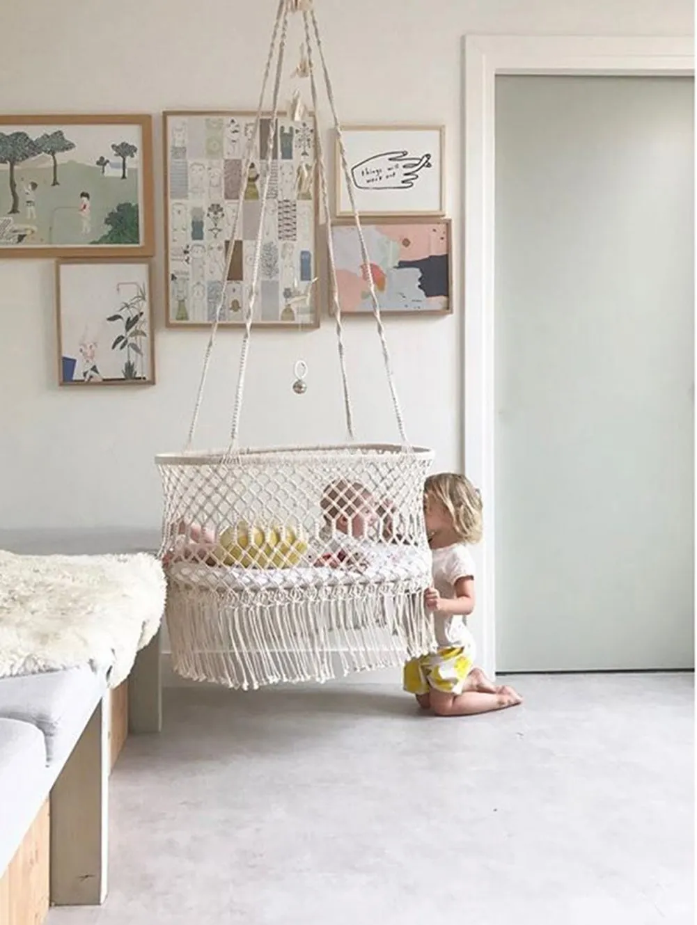 Macrame Cradle Hanging Hammock - Here&There