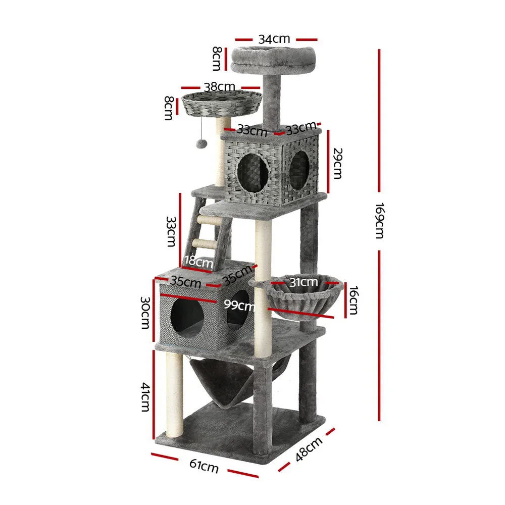 Multi-Level 169cm Cat Tree - Sisal, Rattan, Wood | i.Pet