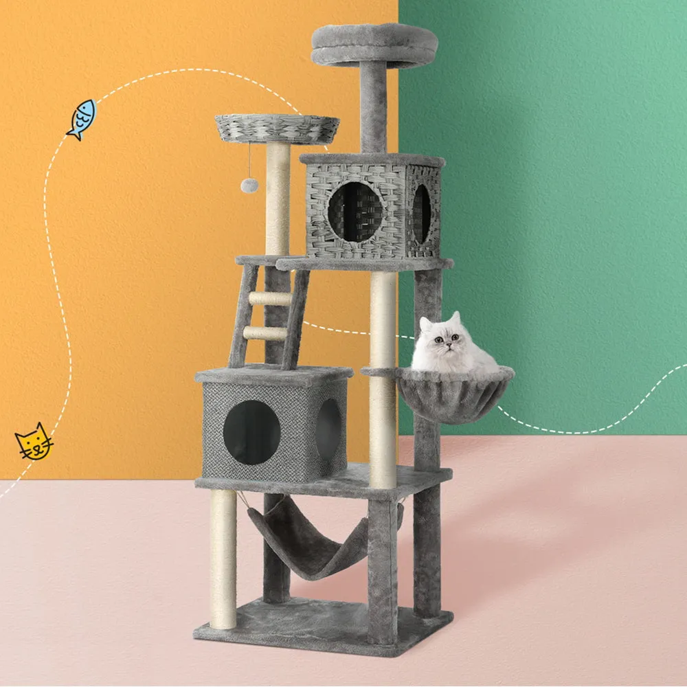 Multi-Level 169cm Cat Tree - Sisal, Rattan, Wood | i.Pet
