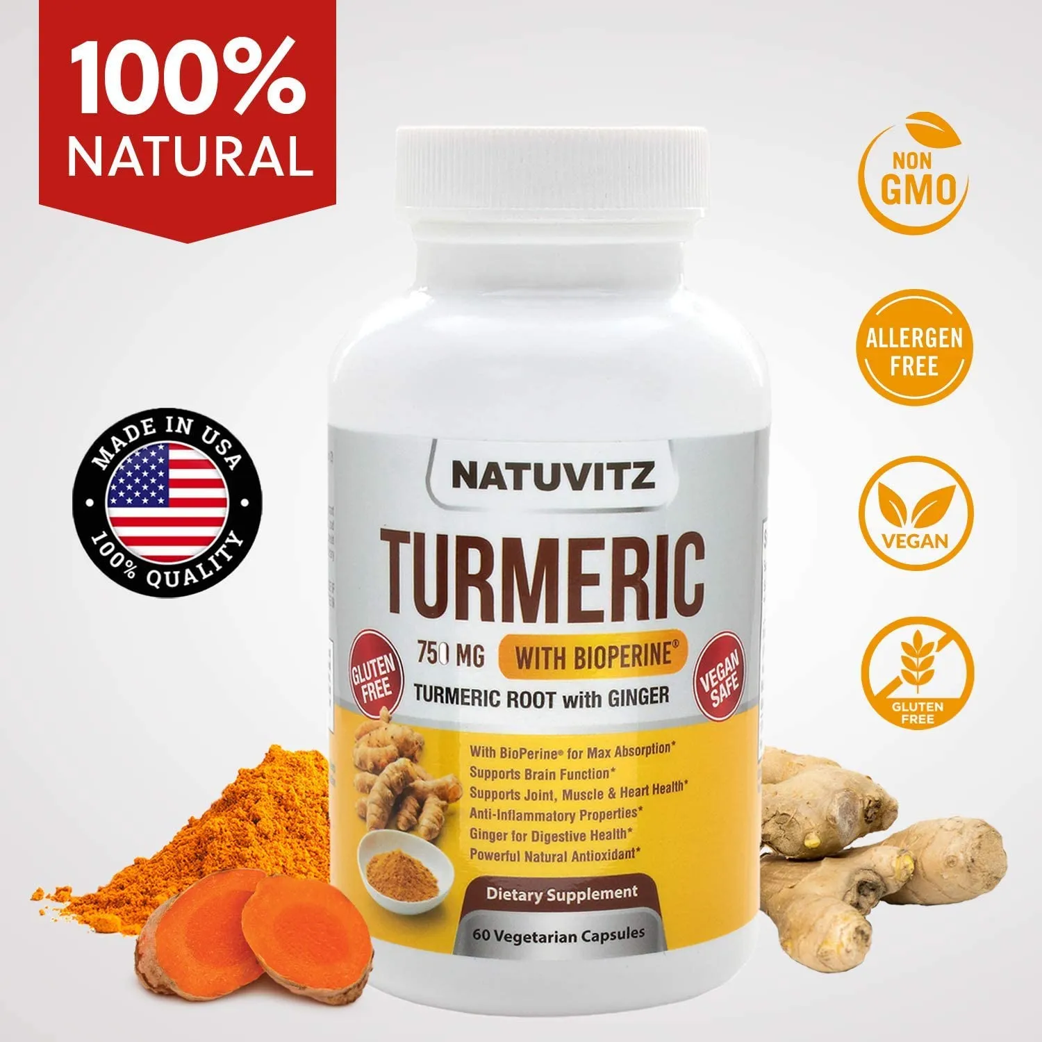 Natuvitz Turmeric 750mg With Bioperine Vegetarian Capsules