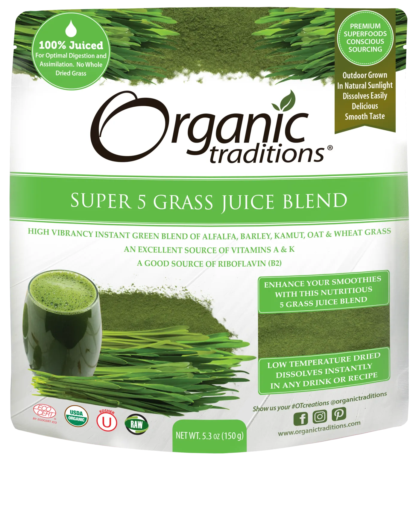Organic Traditions Super 5 Grass Juice Blend (150g)