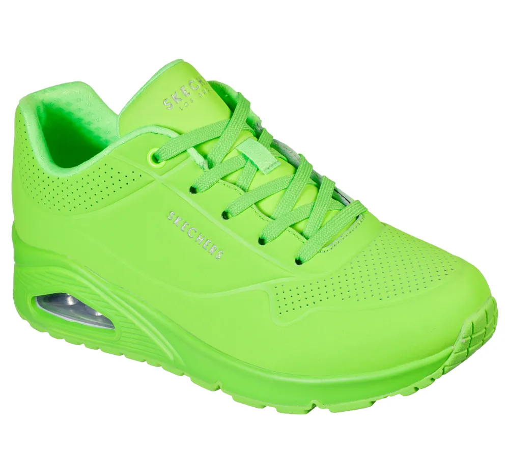 Pantofi sport, dama, SKECHERS UNO-NIGHT SHADES 73667-LMGN verde neon, piele ecologica