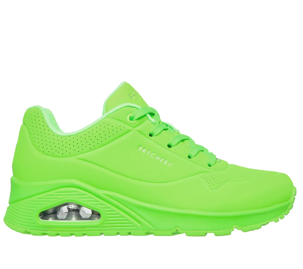 Pantofi sport, dama, SKECHERS UNO-NIGHT SHADES 73667-LMGN verde neon, piele ecologica