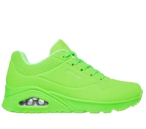 Pantofi sport, dama, SKECHERS UNO-NIGHT SHADES 73667-LMGN verde neon, piele ecologica