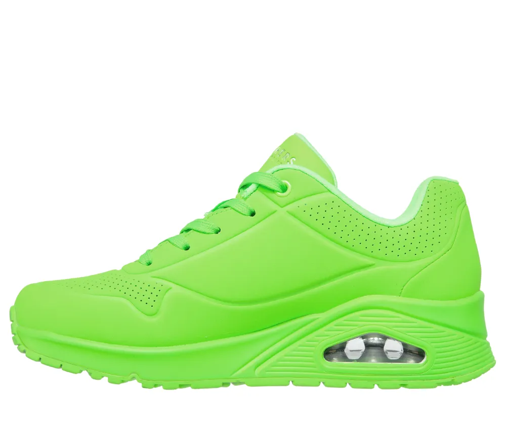 Pantofi sport, dama, SKECHERS UNO-NIGHT SHADES 73667-LMGN verde neon, piele ecologica