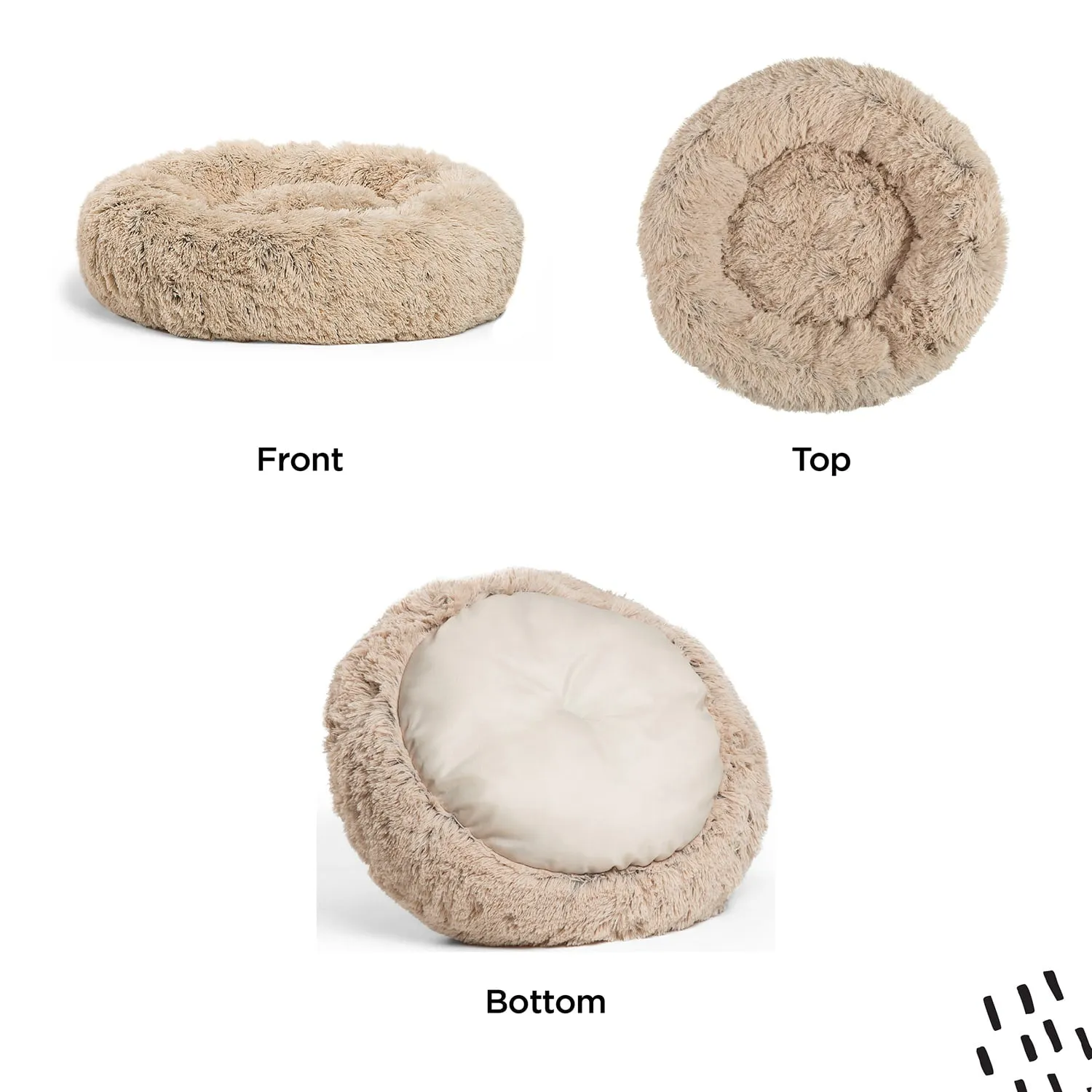 The Original Calming Donut Dog Bed in Shag Fur - 23"x23"